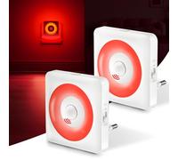 Swoieltr LED Luz con Sensor de Movimiento, 2pcs Luce Notturna Bambini da Presa, Modo Sensor o Siempre Encendida, Brillo Regulable, Certificación CE, Ideal para Dormitorio, Sala de Estar y Baño (Rojo)