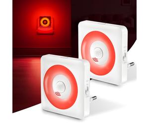 Swoieltr LED Luz con Sensor de Movimiento, 2pcs Luce Notturna Bambini da Presa, Modo Sensor o Siempre Encendida, Brillo Regulable, Certificación CE, Ideal para Dormitorio, Sala de Estar y Baño (Rojo)