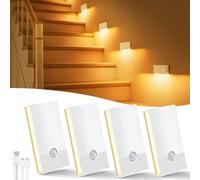 Swoieltr Luz Nocturna con Sensor de Movimiento, 4 Piezas Recargable Nocturna Infantil con 3 Modos, Luz Noche LED Luz Nocturna para Escaleras,Pasillo,Baño,Cocina, Habitaciones para niños,Blanco