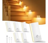 Swoieltr Luz Nocturna con Sensor de Movimiento, 6 Piezas Recargable Nocturna Infantil con 3 Modos, Luz Noche LED Luz Nocturna para Escaleras,Pasillo,Baño,Cocina, Habitaciones para niños,Blanco