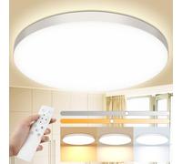 Swoieltr Plafon LED Techo, 24W 2000LM Lampara Techo con Mando a Distancia, 3000K-6500K IP44 Plafones para Techo LED, Regulable Lampara LED Techo Candeeiro Teto Cocina Dormitorio Salon Baño Ø28cm