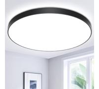 Swoieltr Plafon LED Techo, 24W 2000LM Lampara Techo, IP44 Plafones para Techo LED, 6500K Lampara LED Techo Candeeiro Teto Cocina Dormitorio Salon Baño Ø28cm-Negro