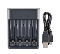 Swokely Cargador de batería inteligente de 4 ranuras para pilas AA/AAA Ni-MH, cargador rápido, USB, plug and play, estación de cargador de batería recargable