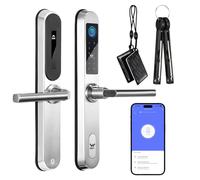 Swokely TY - Cerradura inteligente WiFi con cámara, manija de cerradura de puerta de entrada sin llave, impermeable, de acero inoxidable, borde estrecho, aplicación de bloqueo biométrico de puerta, 5