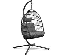 Swoods Silla Colgante de Huevo - Silla Colgante con Soporte - para Interior y Exterior - Incluye Cojines y Fundas - Silla de Huevo - Cocoon - Silla de Huevo - hasta 150 kg
