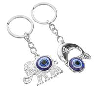 SWOOMEY Llavero Colgante de Ojo Turco Figuras de Elefante y Delfín, Tamaño 3.34X1.57X0.35 Pulgadas, Accesorio para Llaves y Amuleto para Mujer