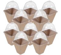SWOOMEY Macetas Biodegradables Material de Pulpa de Papel y Pet 10 Piezas con Tapa Ventilada Diseño con Orificio Central para Plantas de Inicio para Jardinería en Casa