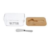 SWOOMEY Mantequera para Cocina con Tapa de Bambú y Cuchillo, Recipiente de Vidrio con Cierre Hermético y Diseño Elegante para Almacenamiento en Mostrador y Refrigerador