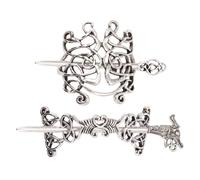 SWOOMEY Pinzas Cabello Diseño Celta Vikingo en Color Plata de Metal Vintage Pack de 2 Piezas Buen Agarre y Fácil de Colocar para Mujer