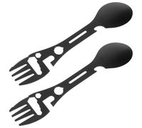 SWOOMEY Set de 2 Tenedores y Cucharas de Camping de Acero Inoxidable Negro, Utensilios Portátiles Resistentes Abridor para Actividades al Aire Libre