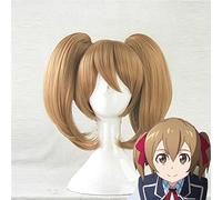 Sword Art Online Ayano Keiko Disfraz Pelucas de Cosplay para Mujer Corto Recto Pelo sintético Anime Peluca Marrón Garra Clip Cola de caballo