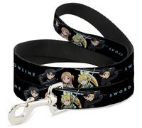 Sword Art Online - Correa para Mascotas, Correa para Perro, diseño de Espadas en línea de Cuatro Personajes y Logotipo Negro, 4 pies de Largo y 1.0 Pulgadas de Ancho