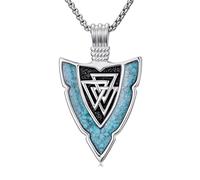 Swordgod Collar de punta de flecha para hombre, plata de ley 925, turquesa Valknut/ojo de Horus/nudo celta, collar con colgante de flecha, joyería vikinga, regalos de Navidad para hombres y mujeres, L