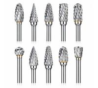 Sworker 10 brocas de carburo de vástago de 1/8 pulgadas compatibles con brocas Dremel, brocas de molienda de metal, tallado de madera, piedra, corte, grabado, kit de amoladora, accesorio de