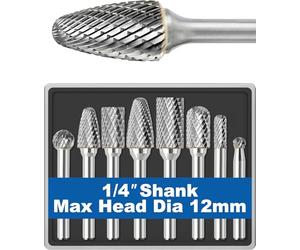 Sworker Juego de fresas de carburo de 14 pulgadas vástago de 8 piezas de amoladora de doble corte brocas de lima rotativa Metal soldadura de madera de hormigón pulido Porting desbarbado grabado