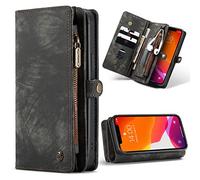 SWP Funda para iPhone 12, iPhone 12 Pro, cartera con cubierta magnética extraíble [11 ranuras para tarjetas] Cartera de acoplamiento con brazalete monedero para iPhone 12 de 6,1 pulgadas (negro)