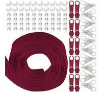 Swpeet 1 rollo 10 yardas #5 Vino Rojo Nylon Banda de Cremallera con 20 piezas de deslizadores de cremallera emparejados Kit de surtido, juego de cremallera sin fin con deslizador doble individual