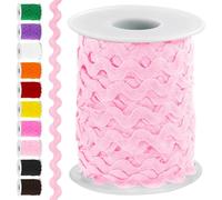 Swpeet 1 Rollo 24,7 metros (27 Yardas) Kit de Cinta de Ribete Rick Rack Rosa, Ribete de Flecos Ondulados Curvos para Costura, Cinta de Tela para Envolver Ribete de Encaje para Suministros de Envoltura