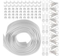 Swpeet 1 rollo 9,1 m #5 Gris Nylon Cremallera Cinta Tira de Cremallera con 20 piezas de deslizadores de cremallera emparejados Kit de surtido, Juego de cremallera sin fin con deslizador doble