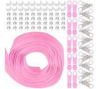 Swpeet 1 rollo de 10 yardas #5 rosa de nailon con 20 unidades, juego de surtido de deslizadores de cremallera combinados, juego de cremallera de repuesto con doble deslizador y cremallera para coser