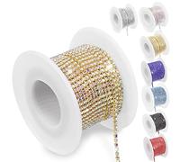 Swpeet 1 rollo de cadena de diamantes de imitación de cristal de 2 mm, cadena de garra con diamantes de imitación para decoración de bricolaje, rollo de cadena de diamantes de imitación de cristal