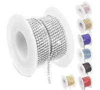 Swpeet 1 rollo de cadena de diamantes de imitación de cristal de 2 mm para decoración de bricolaje, rollo de cadena de diamantes de imitación para decoración de bricolaje, rollo de cadena de diamantes