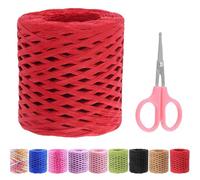 Swpeet 1 rollo de cinta de rafia con tijeras, 200 m, kit surtido de hilo de rafia natural, para regalos, manualidades, ramos de flores, decoraciones