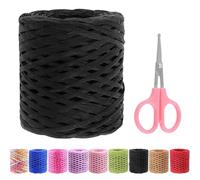 Swpeet 1 rollo de hermosa cinta de papel de rafia negra de 218 yardas con tijeras, kit surtido de cuerda de rafia natural, cordel de papel kraft para regalos, suministros de bricolaje, ramos de
