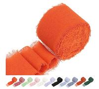 Swpeet 1 rollo naranja de aproximadamente 1.5 "x 11 yarda hecha a mano con flecos de gasa cintas, cintas de tela con flecos, cinta de arena y nude hecha a mano para envolver regalos, manualidades,