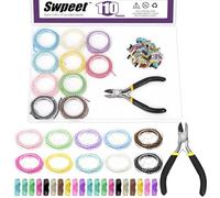 Swpeet 10 Colores 1m / 3.28ft × 2.4mm Bola chapada con cadenas de cuentas con pinzas de 1pcs y kit de conectores de 100 Pcs, Enlace de perlas perro etiqueta cadena rollo, de collar