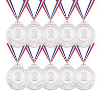 Swpeet 10 medallas ganadoras de plata, 2 medallas de premio con cinta para el cuello, medallas de estilo olímpico, premios para competiciones, decoraciones de fiestas, abejas ortográficas y premios