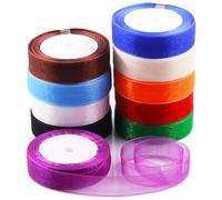 Swpeet 10 rollos de cintas de tela transparente multicolor brillante de organza de 50 yardas x 1 pulgada, kit surtido de cintas de tela de gasa transparente para ramos de boda, decoración de