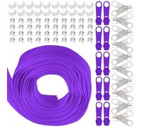 Swpeet 10 Yarda #5 Deep Purple Nylon Zipper Tape With 20 Matched Sliders - Endless Roll Set With Double Single Slider