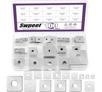Swpeet 100 arandelas cuadradas de acero inoxidable de 15 tamaños M3 M4 M5 M6 M8 M10 M14 304 de acero inoxidable con kit surtido de agujeros redondos, arandelas de placa cuadrada, junta espaciadora