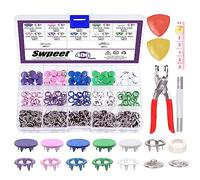 Swpeet 100 juegos de 407 piezas de 3/8 pulgadas, 2 estilos, 5 colores, sólidos y huecos, botones de metal de 5 puntas con cierres a presión, alicates de cierre de herramientas y kit surtido de tiza de
