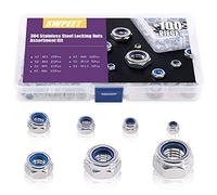 Swpeet - 100 tuercas de bloqueo de acero inoxidable 304, surtido de 170 unidades, M3 M4 M5 M6 M8 M10 M12 de nailon