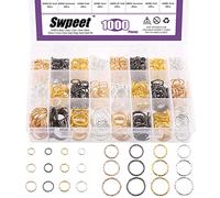 Swpeet 1000 piezas de 4 colores 6 tamaños 8/10/12/15/18/20 mm trenzado abierto salto anillo kit para hacer joyas, anillos O, conectores de joyería para pendientes, pulseras, collares, colgantes