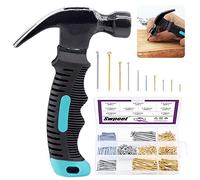 Swpeet 1000 piezas de hardware surtido de uñas con martillo Samll de 8 onzas, mini martillo con mango antideslizante y clavos galvanizados para colgar imágenes uñas de acabado
