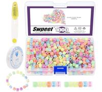 Swpeet 1002Pcs Glow Letter cuentas A-Z cuentas de alfabeto colorido con cordón de cuentas de extensión y tijeras, Glow in the Dark Cube cuentas para la fabricación de joyas