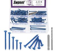Swpeet 102 anclajes de tornillo de hormigón de cabeza plana de 5 tamaños de 3/16 pulgadas con broca de destornillador y kit surtido de brocas, tornillos de hormigón autorroscantes para anclaje a