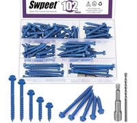 Swpeet 102pcs 5 tamaños 1/4 "ranurado cabeza hexagonal tornillos de hormigón anclajes con casquillo hexagonal y juego de surtido, tornillos de cemento auto-tapping para el anclaje en bloque de