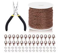 Swpeet 102Pcs Cadena de Bronce Rojo de 3mm, Kit de 9,1 Metros para Fabricación de Joyería con Anillos de Conexión, Cerraduras de Langosta y Pinza para Joyería, Cadena de Eslabón de Cable para Collar