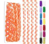 Swpeet 11 Yards 0.6Inch naranja onda lentejuelas trenza recorte tira, plano brillo lentejuelas trenza recorte, con cuentas cinta de encaje, Paillette cinta para coser ropa, decoración