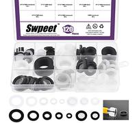 Swpeet 120 arandelas de goma planas de 5 tamaños, arandelas de plomería con junta de filtro de pantalla y kit de surtido de juntas elevadas, juego de juntas de manguera de junta plana para arandelas de cabezal de ducha, jardín