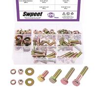 Swpeet 120 piezas de 5/16 "-18 x 3/4" a 1-1/2" 5 tamaños Grado 8 USS Kit surtido de pernos de tuerca y arandela, rosca gruesa, tornillos de cabeza hexagonal, tornillos planos y arandela
