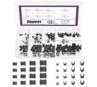 Swpeet 120 Piezas Juego de Retenedores para Cremalleras #3#5#8#10 Negros, Topes Superiores en Forma de U y Topes Inferiores en Forma de H, Set de Reparación para Cremalleras, Repuesto para Topes