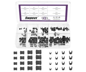 Swpeet 120 Piezas Juego de Retenedores para Cremalleras #3#5#8#10 Negros, Topes Superiores en Forma de U y Topes Inferiores en Forma de H, Set de Reparación para Cremalleras, Repuesto para Topes