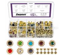 Swpeet 120 Sets 8 Colores Sol Flor Rhinestone Remaches Studs Kit de Sortimento, Remache de Cristal, Cuero Botones de Cristal Remaches, Diamante Spikes Clavos Studs para Bolsa de Bolsa Zapatos