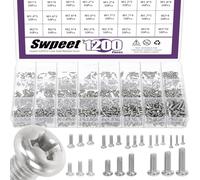 Swpeet 1200Pcs 24 Tamaños M1 M1.2 M1.4 M1.6 M1.7 M2 M2.5 M3 Phillips Equipo de tornillos de máquina de cabeza plana, pequeños tornillos de cabeza redonda plana de cabeza cruzada Pequeño sujetador