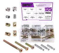 Swpeet 125 piezas 3 en 1 Kit de tornillos de fijación para muebles, tuercas de tuerca, montaje de leva con muebles, ajuste céntrico, tornillo de tuerca preinsertado, rueda eccéntrica